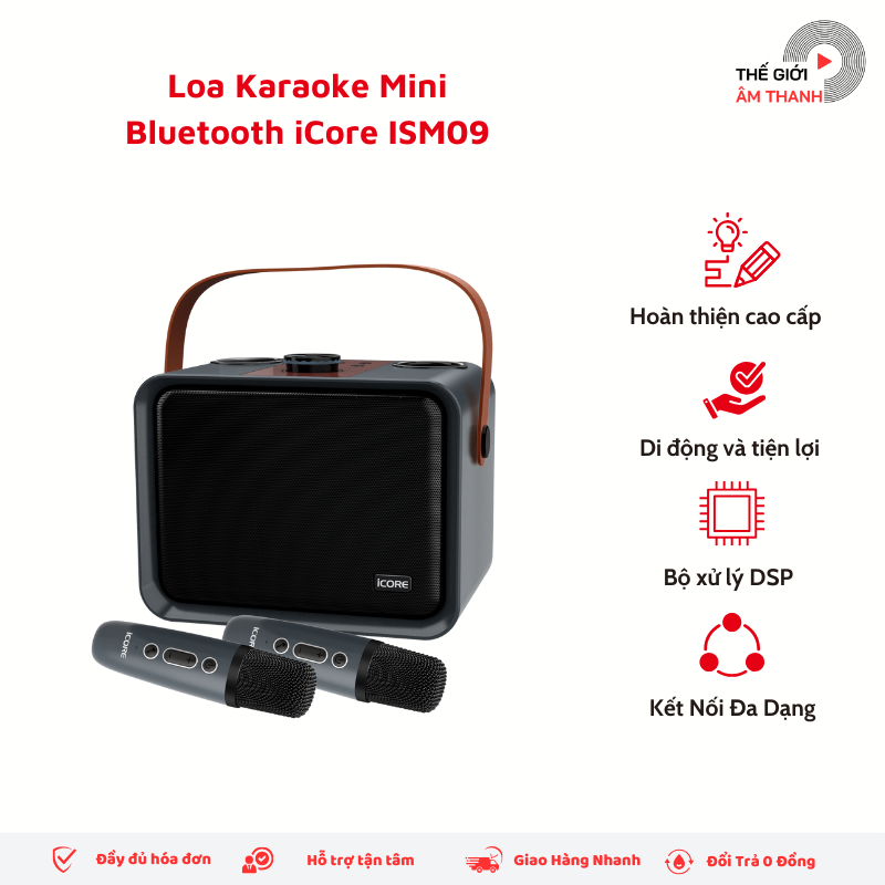 Bộ Loa Karaoke Bluetooth iCore ISM09 Kèm 02 Micro- loa karaoke mini giá tốt - THẾ GIỚI ÂM THANH