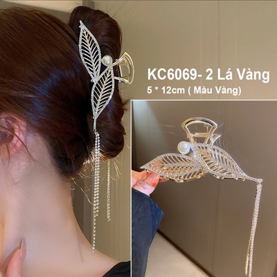 GOTI - Kẹp Cua Gọng Kim Loại Hình Lá Vàng Phối Tua Rua - Quà Tặng Dành Cho Nữ 8/3 20/10 20/11 6069