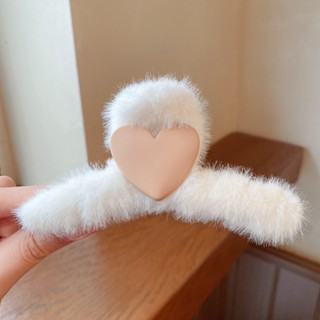 Kẹp tóc lông xù đính tim, kẹp tóc búi cao nữ tính loại dài 12cm - GMM SHOP