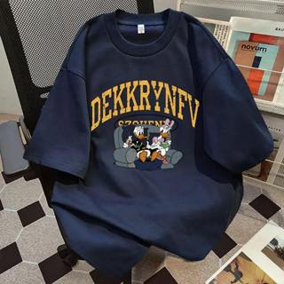  Hình in vịt Donald xem phim Áo cotton Unisex co giãn 4 chiều Form rộng Basic Vải cotton 100% #191 