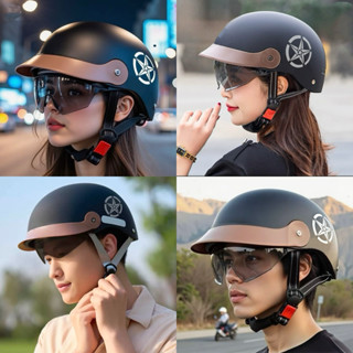 Nón bảo hiểm tích hợp kính râm hoạ tiết ngôi sao nhiều màu nam nữ ZHIHOUSE