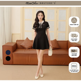 [MissChic by BBSTORE'S] Đầm Xoè Dạo Phố Ngắn Cổ Nhọn Kèm Nơ Rời - D4426A