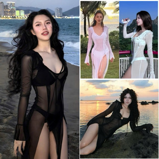  Áo váy choàng lưới bikini tay loe đi biển co giãn 4 chiều V01 