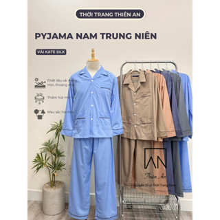 [FreeShip][Siêu Sale] Đồ bộ pijama nam trung niên màu trơn chất vải kate silk đồ bộ ngủ đồ mặc nhà cho ông cho bố