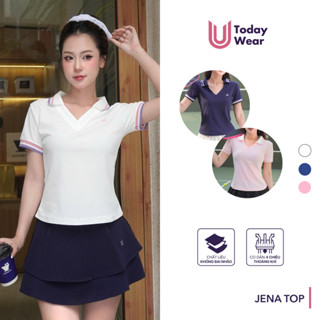 Áo thun ngắn tay cổ V thể thao nữ Jena Top cộc tay chất cotton chơi tennis cầu lông Today U Wear