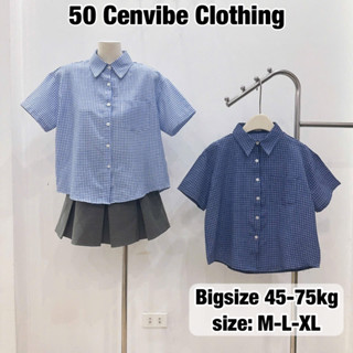 Áo Sơ Mi Nữ Cộc Tay Kẻ Ô Cổ Nhọn Dáng Rộng Có Bigsize 45-75kg Phong Cách Ullzzang (50 Cenvibe Clothing) #313