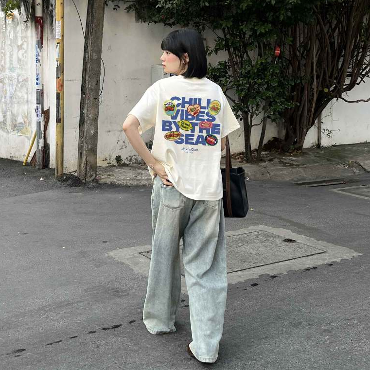 Áo thun boxy chill vibes 2104 HLFashion cổ tròn vải cotton 2c 250gsm đứng form in mix | BigBuy360 - bigbuy360.vn