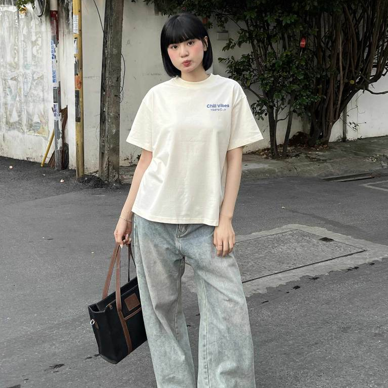 Áo thun boxy chill vibes 2104 HLFashion cổ tròn vải cotton 2c 250gsm đứng form in mix | BigBuy360 - bigbuy360.vn