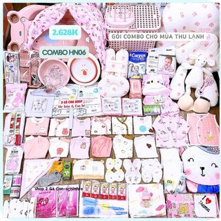 Combo HN01/HN06 đi sinh cho mẹ và bé. Đầy đủ, trọn gói, quần áo, chậu tắm, gối chống trào...