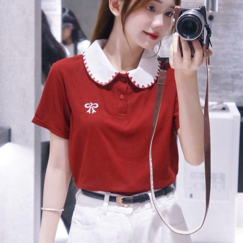 Lista Áo Polo Nữ Thêu Nơ cổ phối điệu đà - Cotton tổ ong sang trọng thanh lịch size tới 85 Kg (M18) | BigBuy360 - bigbuy360.vn