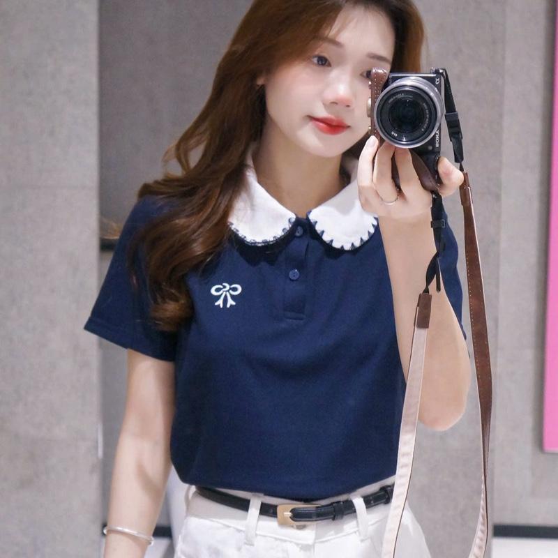 Lista Áo Polo Nữ Thêu Nơ cổ phối điệu đà - Cotton tổ ong sang trọng thanh lịch size tới 85 Kg (M18) | BigBuy360 - bigbuy360.vn