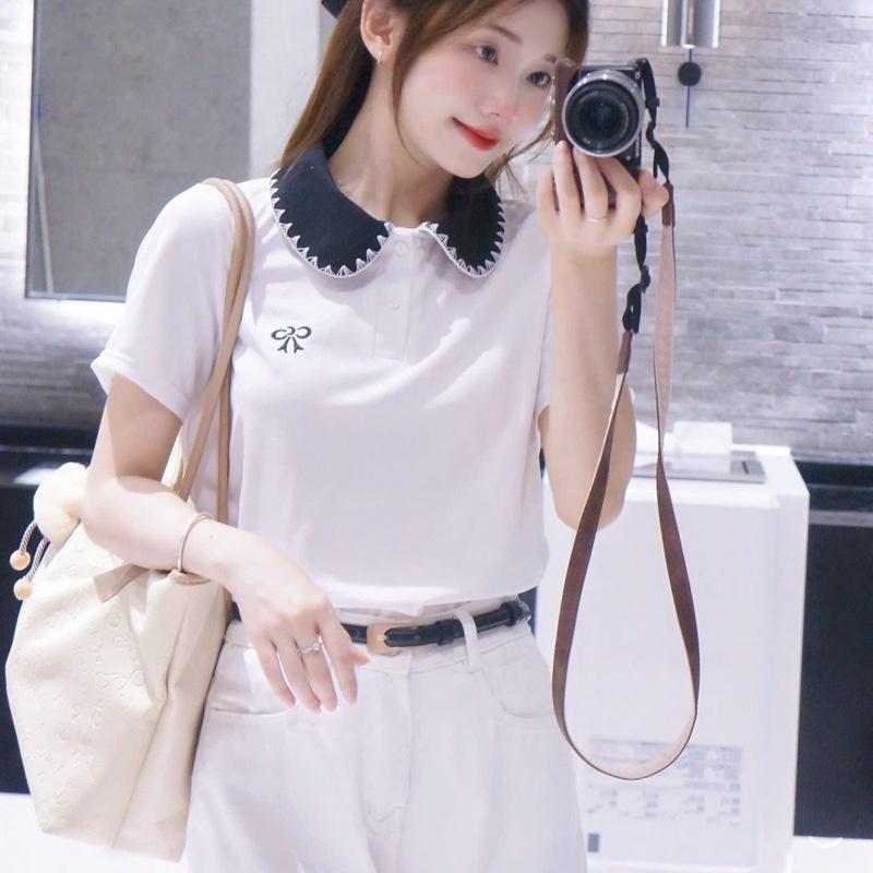 Lista Áo Polo Nữ Thêu Nơ cổ phối điệu đà - Cotton tổ ong sang trọng thanh lịch size tới 85 Kg (M18) | BigBuy360 - bigbuy360.vn
