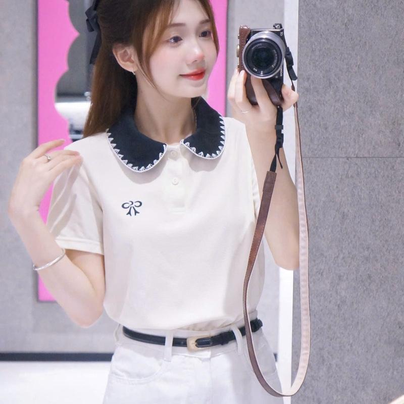 Lista Áo Polo Nữ Thêu Nơ cổ phối điệu đà - Cotton tổ ong sang trọng thanh lịch size tới 85 Kg (M18) | BigBuy360 - bigbuy360.vn