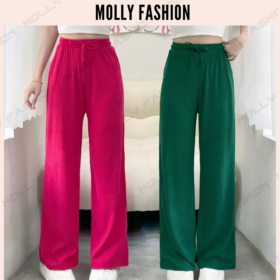 [Xả Kho] Quần ống rộng nữ THUN GÂN TĂM ống suông tôn dáng nhiều màu Molly Fashion