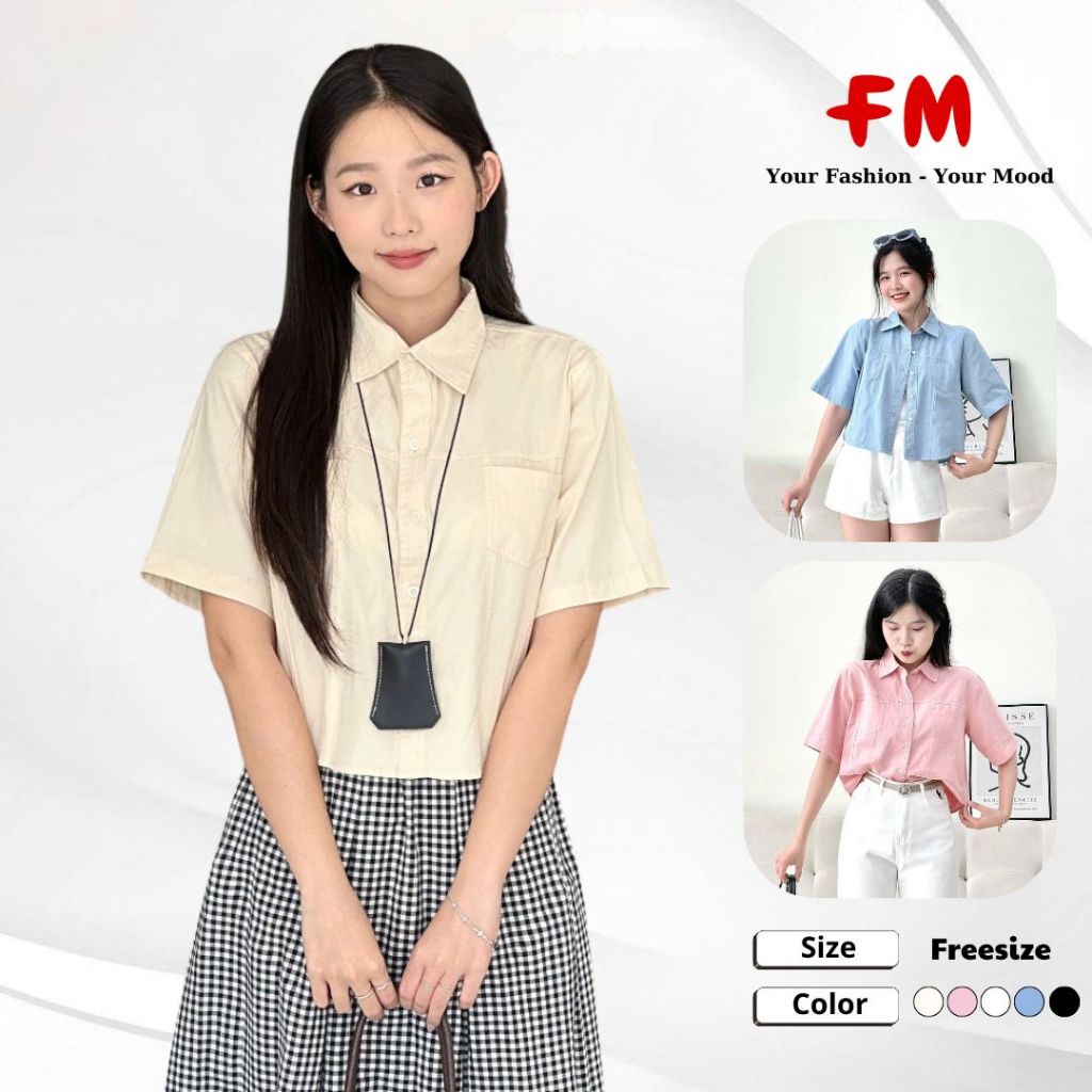 Áo Sơ Mi Nữ Tay Ngắn Dáng Lửng FMSTYLE –Form Rộng Trẻ Trung Chất Vải Mát Mịn Style Hàn Quốc 25020620