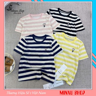 Áo Phông Giấy Kẻ Sọc Thêu Voi Mềm Mỏng Mát Hàng QC Minxu Shop TA02