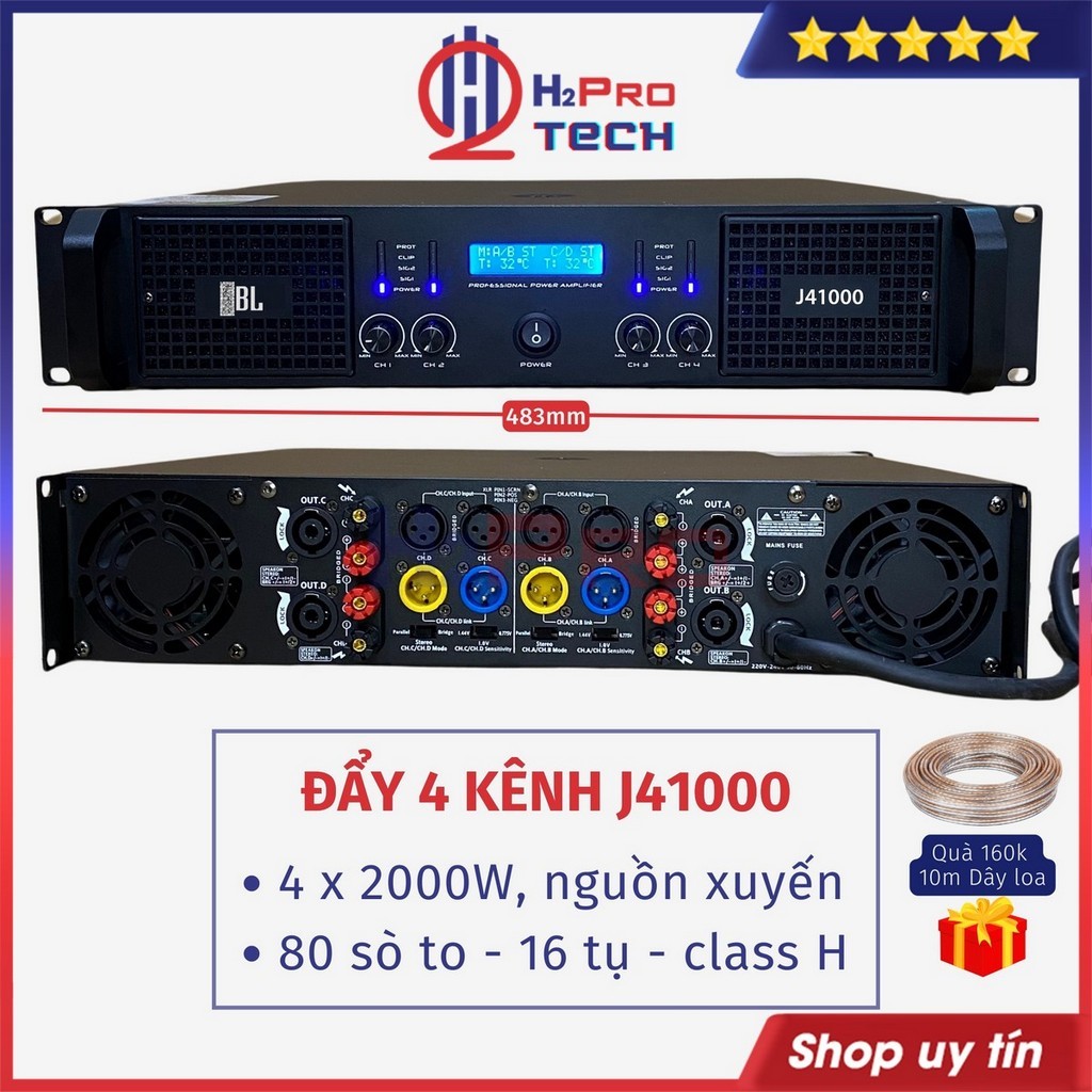 Cục Đẩy 4 Kênh JB J41000 80 Sò Lớn 4x2000W - Nguồn Xuyến, Đẩy Công Suất 4 Kênh Cao Cấp - H2pro Tech