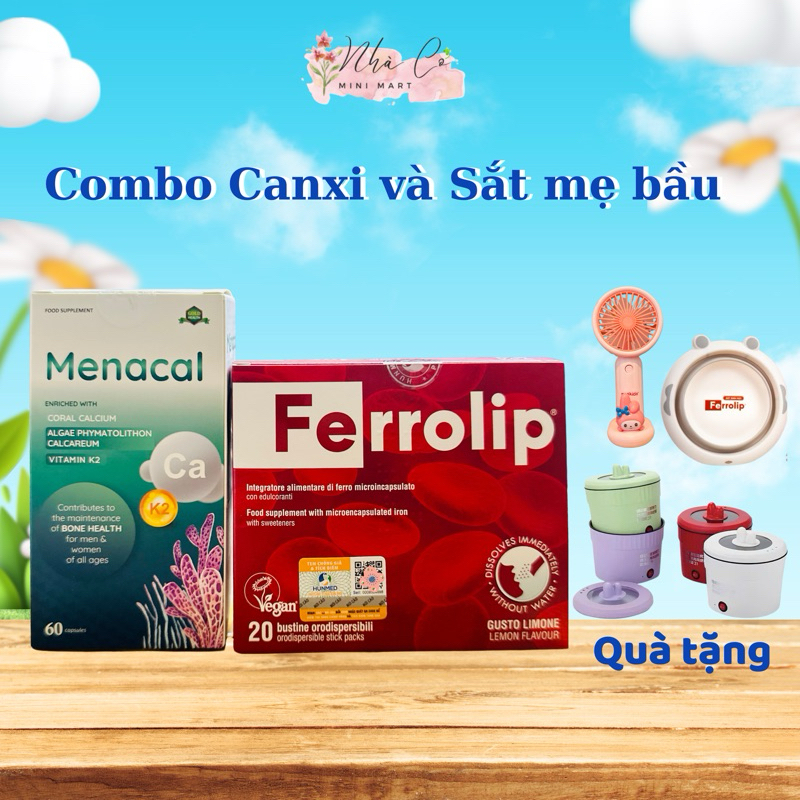Combo cho mẹ bầu Sắt hữu cơ Ferrolip và Canxi tảo biển Menacal