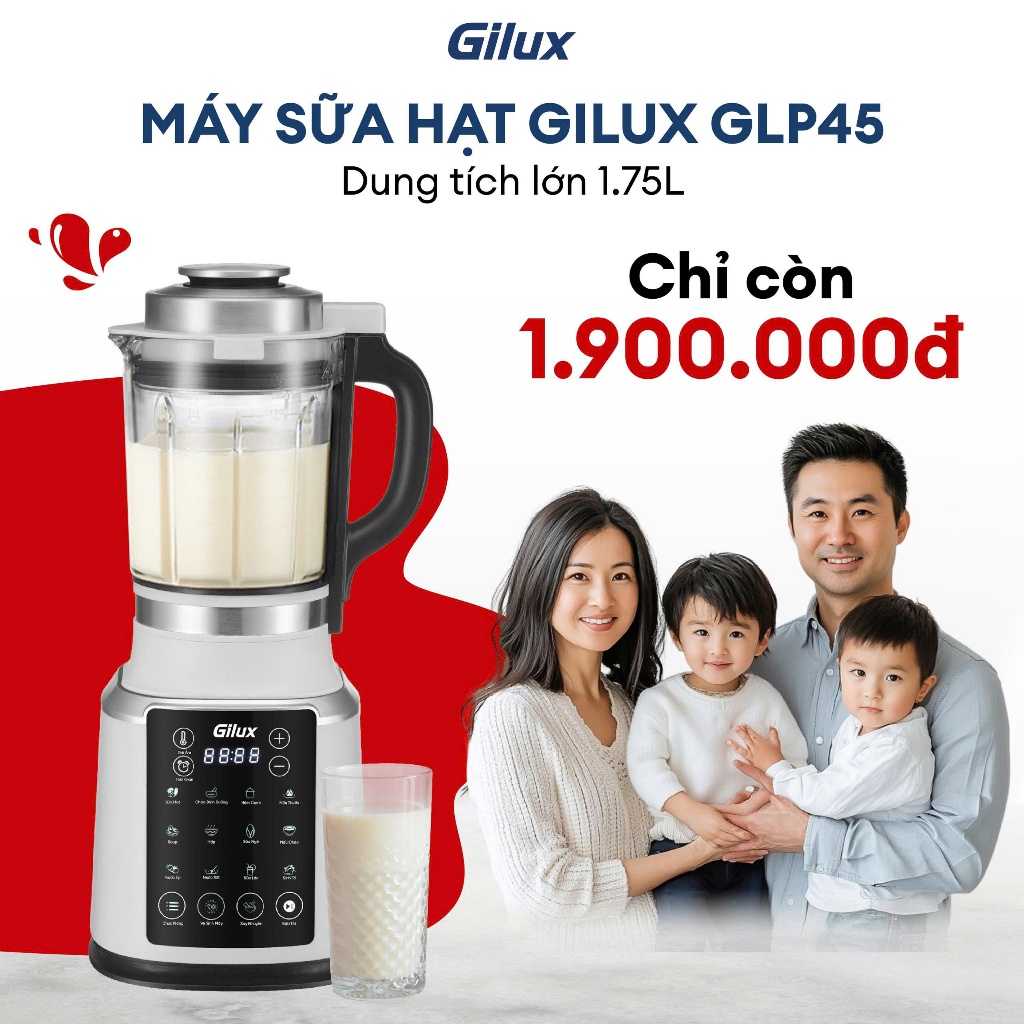 Máy làm sữa hạt Gilux cao cấp + TẶNG Sách công thức - Máy 15 chức năng tiện lợi