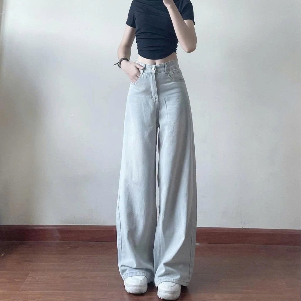 Quần Jeans Nữ Ống Rộng 247Store Cạp Cao, Màu Wash Thời Trang Mặc Đi Học Đi Làm Đi Chơi | BigBuy360 - bigbuy360.vn