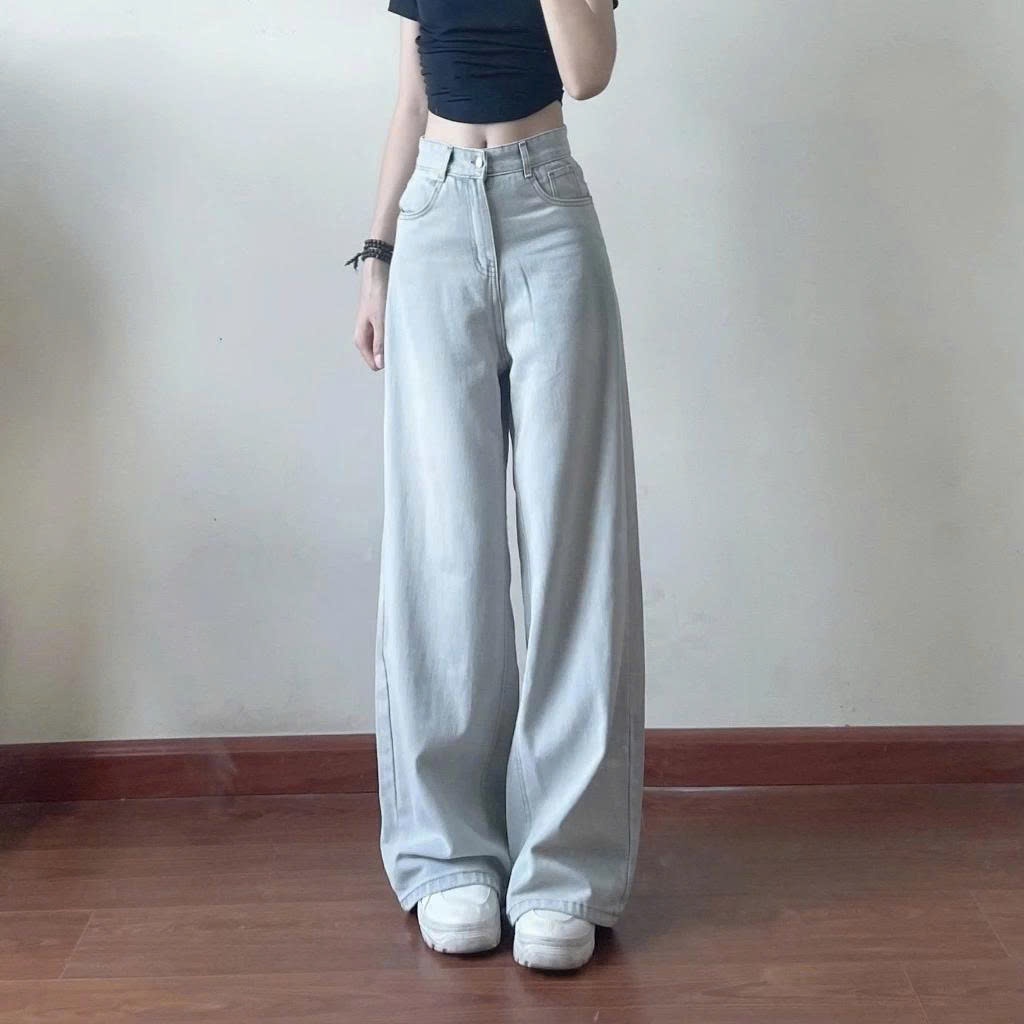 Quần Jeans Nữ Ống Rộng 247Store Cạp Cao, Màu Wash Thời Trang Mặc Đi Học Đi Làm Đi Chơi | BigBuy360 - bigbuy360.vn