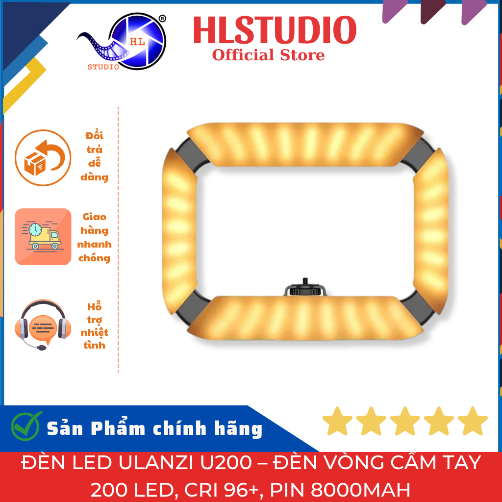 Đèn Led Ulanzi U200 HL Studio – Đèn Vòng Cầm Tay 200 LED, CRI 96+, Pin 8000mAh