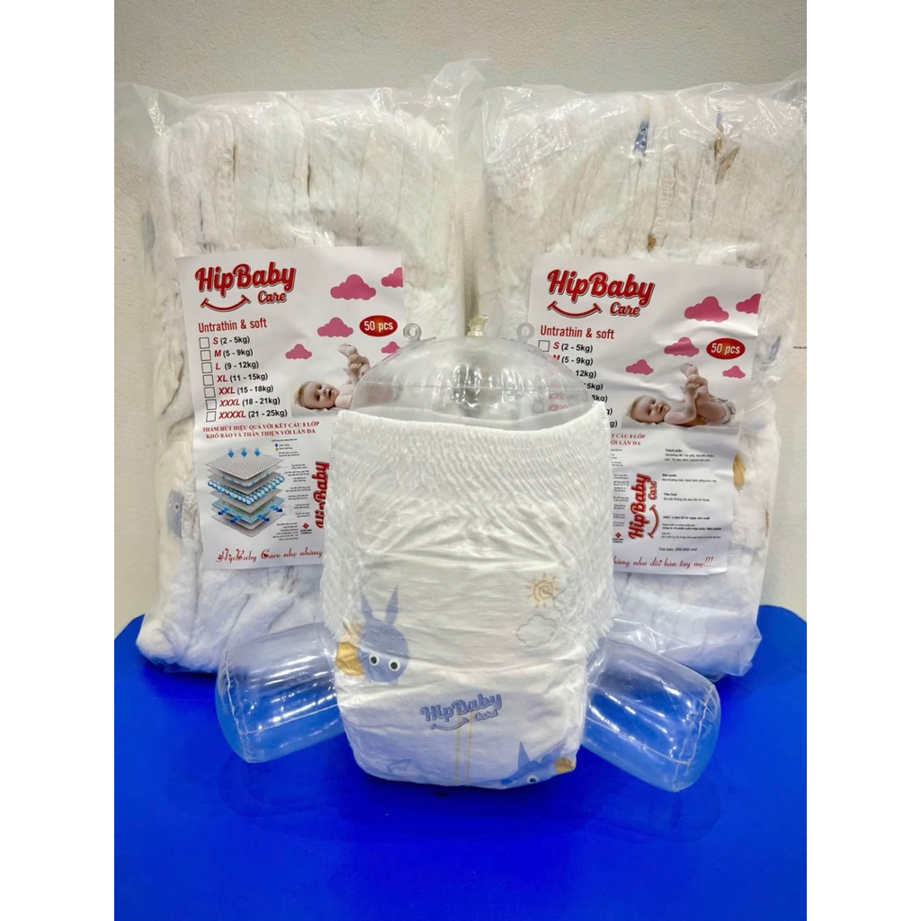 100 miếng bỉm quần HIPBABY, bao bì xịn, đủ các size S/M/L/XL/2XL/3XL/4Xl