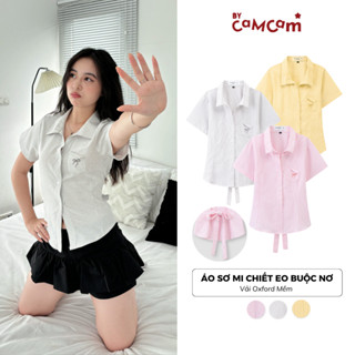 Áo Sơ Mi Chiết Eo Bycamcam Buộc Nơ Có Túi Ngực Dành Cho Nữ Phong Cách Hàn Quốc AMN004
