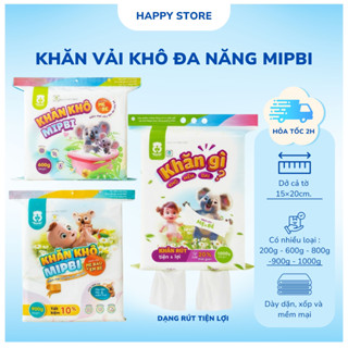 Khăn khô đa năng Mipbi dạng túi rút 1000g, Khăn giấy khô 900g, 600g cho bé sơ sinh mền dai tiện lợi