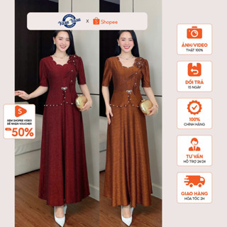  Váy Dạ Hội Trung Niên Dáng Vest Cao Cấp Đính Đá DMC  Đầm Dự Tiệc Tuổi 40‐60 Sang Trọng Che Khuyết Điểm 