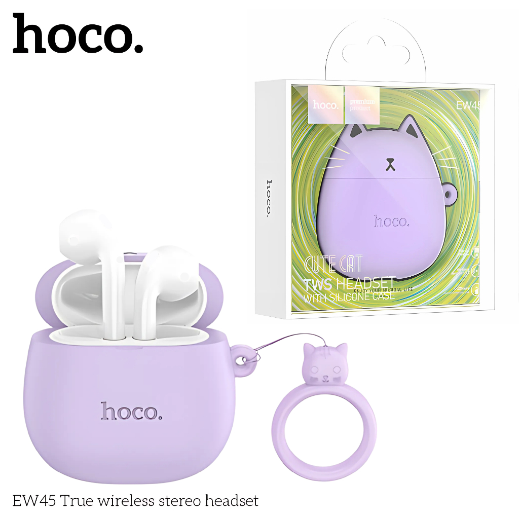 Tai Nghe Bluetooth EW45 Hoco Tặng Kèm Vỏ Case Cat Silicon Cute Nhiều Màu, Có Mic, Pin Sử Dụng 4H