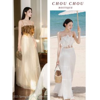    Sẵn - Hỏa Tốc    Set Áo 2 Dây Bèo Chuẩn CHOUCHOU Chân Váy Maxi Dáng Dài 2 Màu 