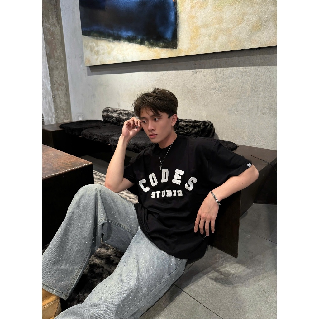 Áo thun local brand Codestudio chất cotton dày thoáng, form boxy rộng, thêu len chữ nổi “CODES STUDI