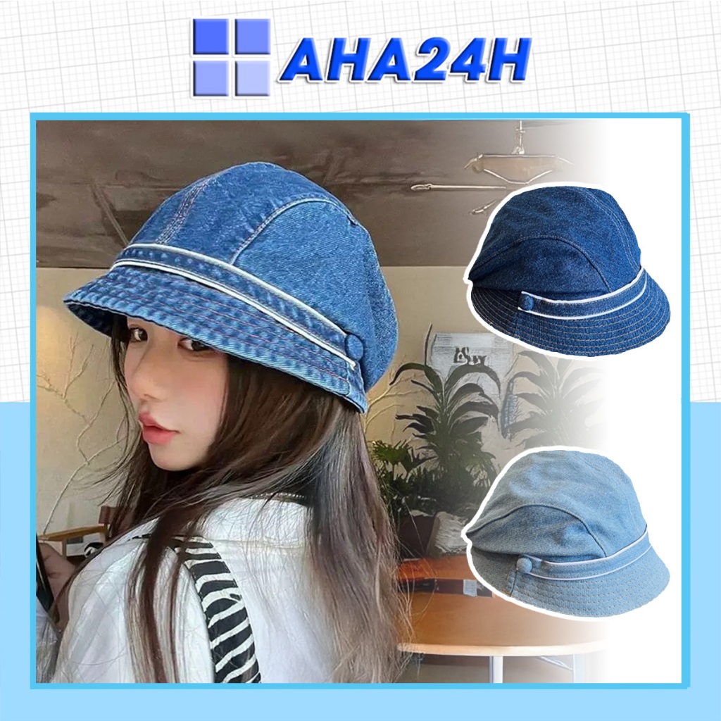  Mũ bucket Jean ngư dân đính cúc form nón vành rộng che nắng nam nữ AH2062 