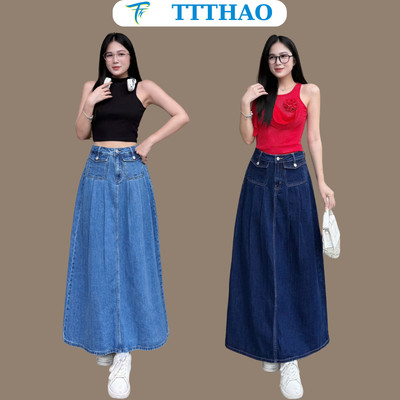Chân váy jeans TTTHAO cao cấp thiết kế 2 túi trước kiểu dáng váy jeans VNXK J10