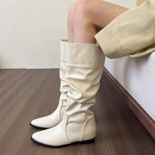 (Sẵn Hàng) Boot Đùi Da Nữ Nhún Dáng Basic Mũi Nhọn 2025