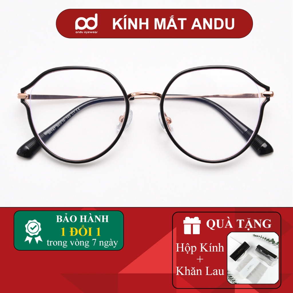 Gọng kính cận thời trang nữ ANDU đáng tròn cánh tiên nhẹ nhàng & nữ tính chất liệu kim loại 9902