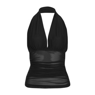 T34 - Áo cổ yếm lưới bụng trendy thời trang co dãn tốt trendy hiện đại phong cách nữ cá tính sang trọng xinh đẹp