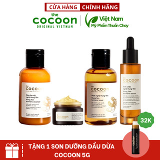  Bộ 4 sản phẩm nghệ cocoon việt nam: Sữa rửa mặt nghệ 140ml + Mặt nạ nghệ 30ml + Toner nghệ 140ml + tinh chất nghệ 30ml 