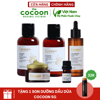  Bộ 5 chăm sóc da mụn Cocoon Việt Nam chuyên sâu: Gel + Toner + Serum + Mặt nạ + Chấm mụn bí đao cocoon 