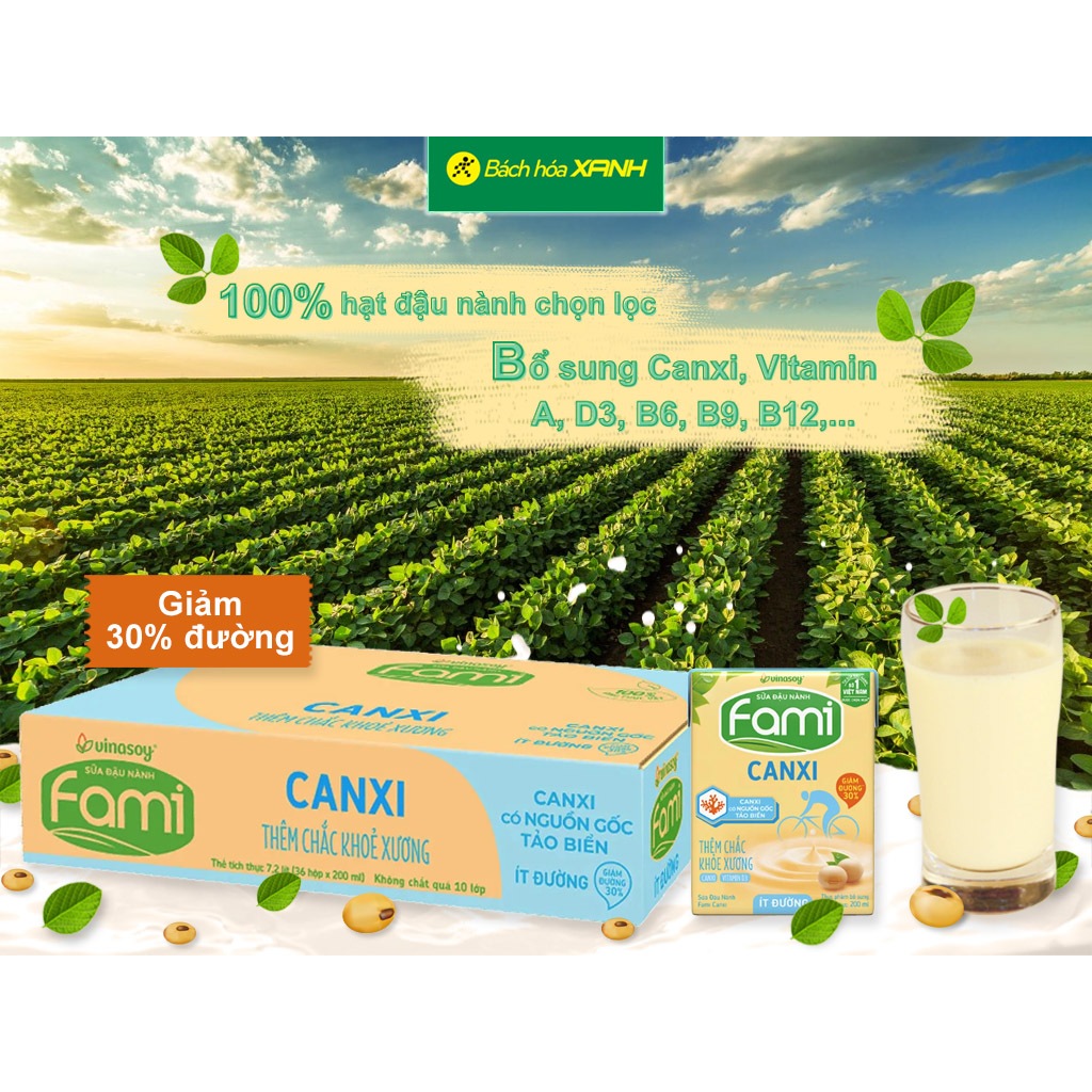 Lốc 6 hộp sữa đậu nành ít đường Fami Canxi 200ml