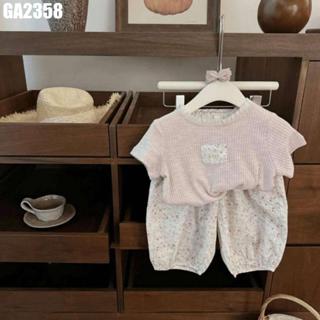 Set Đồ Bộ Áo Thun Tay Ngắn Quần Dài Ống Rộng Sọc Xám Bé Gái 1-7 Tuổi MINTSCLOSET Quảng Châu - GA2369