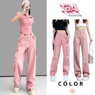  Quần túi hộp nữ MÀU HỒNG NHẠT cho nàng cá tính quần kaki túi hộp nữ Cargo Rocky thiết kế ống rộng lưng cao 