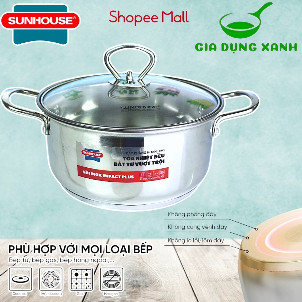 Nồi inox bếp từ 5 đáy cao cấp SUNHOUSE SHG788-16, SHG788-24 16 20 24CM chính hãng bảo hành toàn quốc