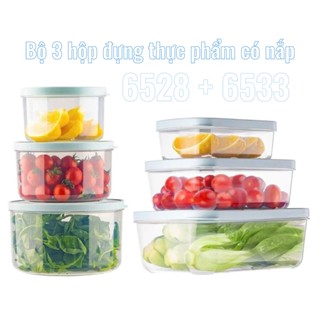 Set 3 hộp đựng thức ăn, tròn vuông Hokori 6528 6533 - Hộp nhựa đựng thực phẩm, trái cây có nắp đậy kín chồng ruồi muỗi