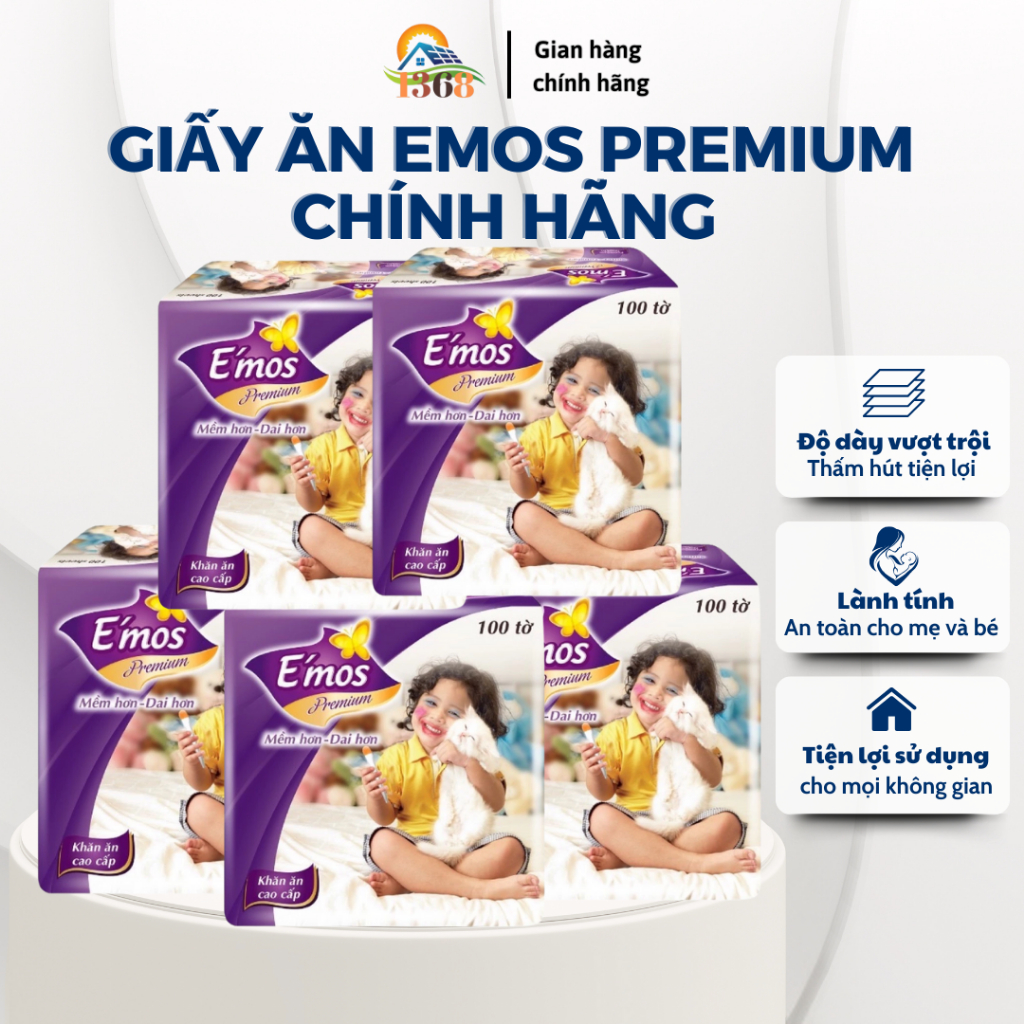 Khăn giấy vuông Emos Premium Chính Hãng Khổ giấy 330mm x 330mm 100 tờ cao cấp