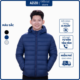 Áo khoác phao siêu nhẹ AZIZO có mũ trùm đầu giữ ấm trống ướt thời trang nam nữ.