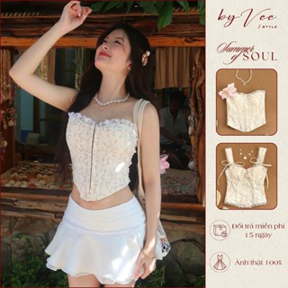 Áo Corset Cúp Ngực Vintage Byveestyle, Áo Kiểu Nữ Mùa Hè Cam Xinh Xắn Dễ Phối Đồ
