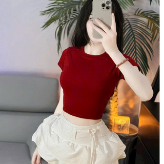 TIENSTYLE - Áo thun nữ crotop hoạ tiết tay ngắn phom ôm Tay ngắn Size SML