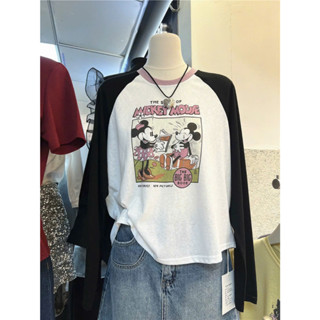 Áo thun Nữ Dài Tay thun giấy phối màu Form rộng Menina_studio, áo thun xược giấy in hình xinh